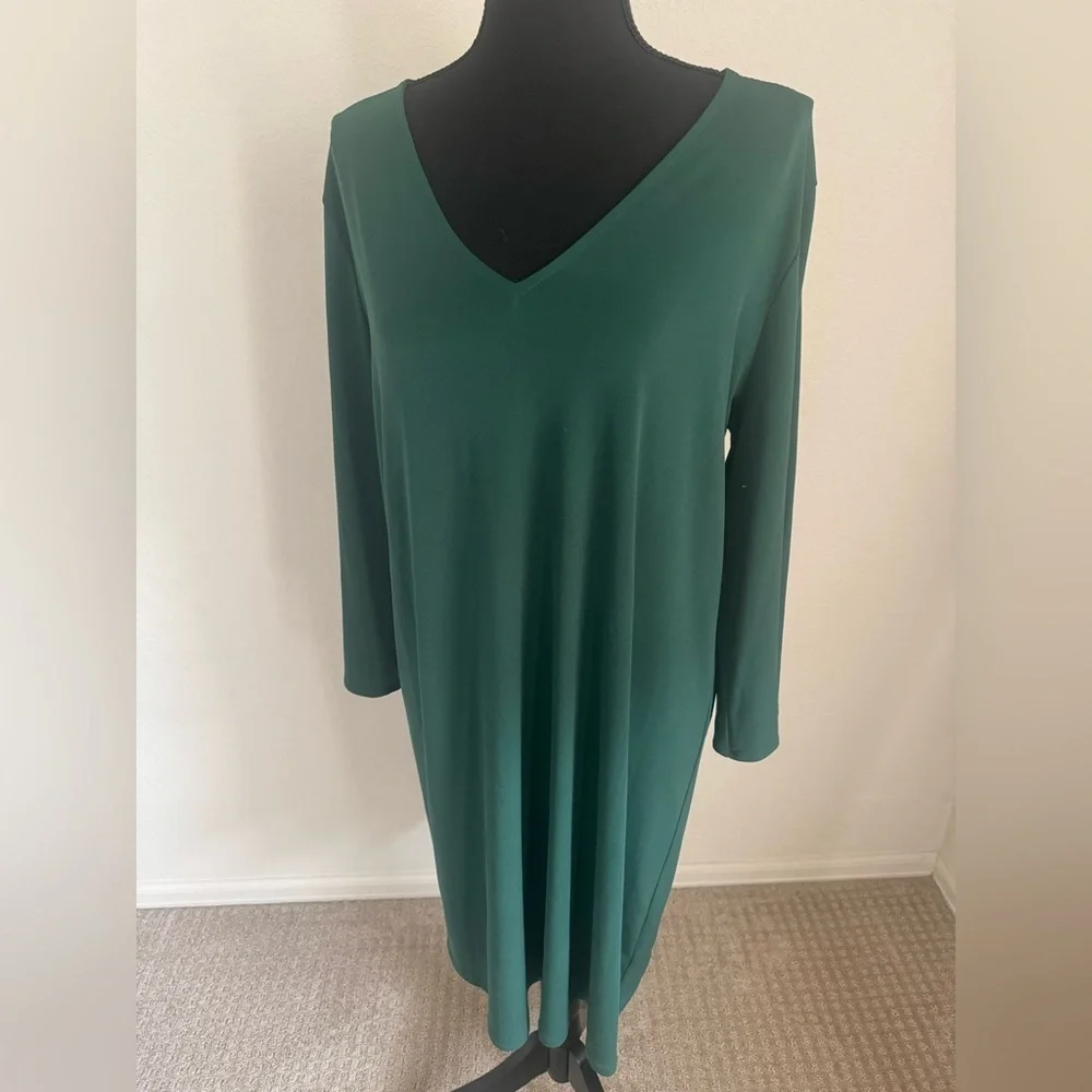 Michael Kors Green V-Neck Dress 3/4 Sleeve Gold Detail Women’s Size XL